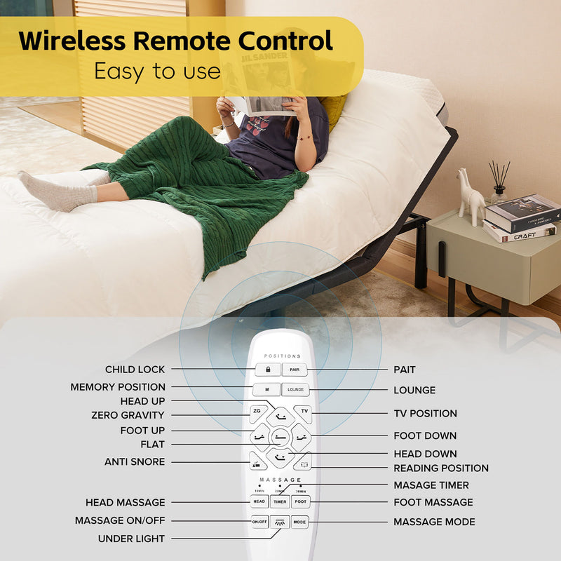 Ergonomic Adjustable Bed, Zero Gravity Base