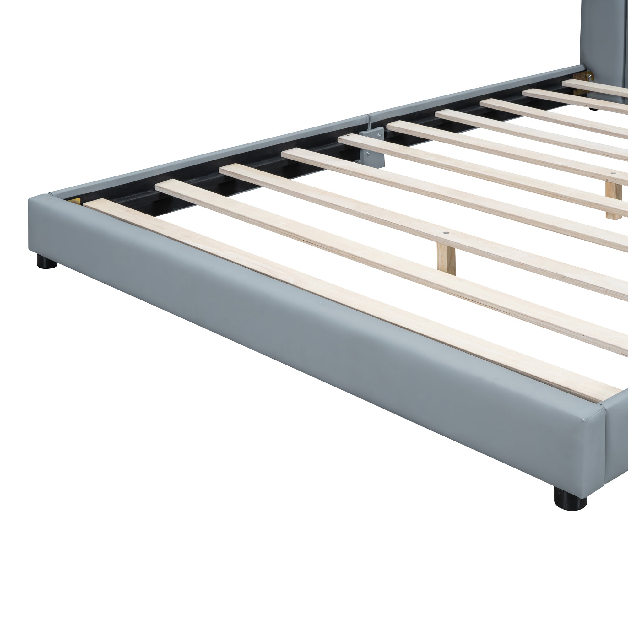 Queen Size & Twin XL Size Upholstered Platform Bed, Mother & Child Bed, PU Leather, Gray - Atlantic Fine Furniture Melbourne FL