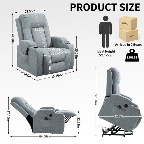 Power Assist Recliner with Massage and Heat, Grey