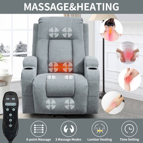 Power Assist Recliner with Massage and Heat, Grey