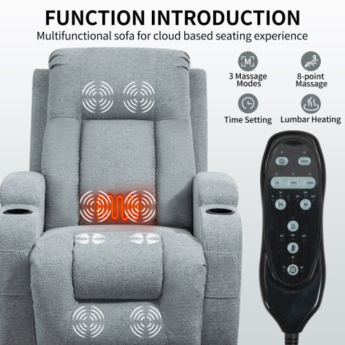 Power Assist Recliner with Massage and Heat, Grey