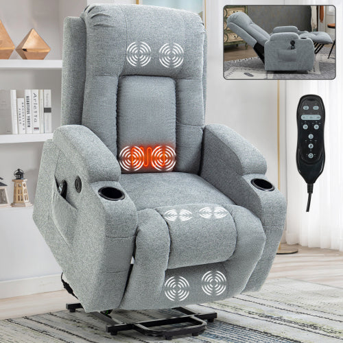 Power Assist Recliner with Massage and Heat, Grey