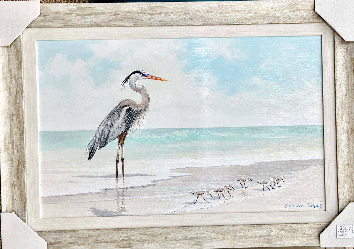 Anastasia Musick framed heron on the beach print, Atlantic Fine Furniture Melbourne FL