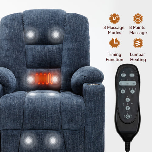 Power Assist Recliner with Massage and Heat - Navy