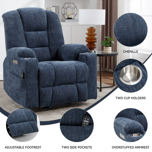 Power Assist Recliner with Massage and Heat - Navy