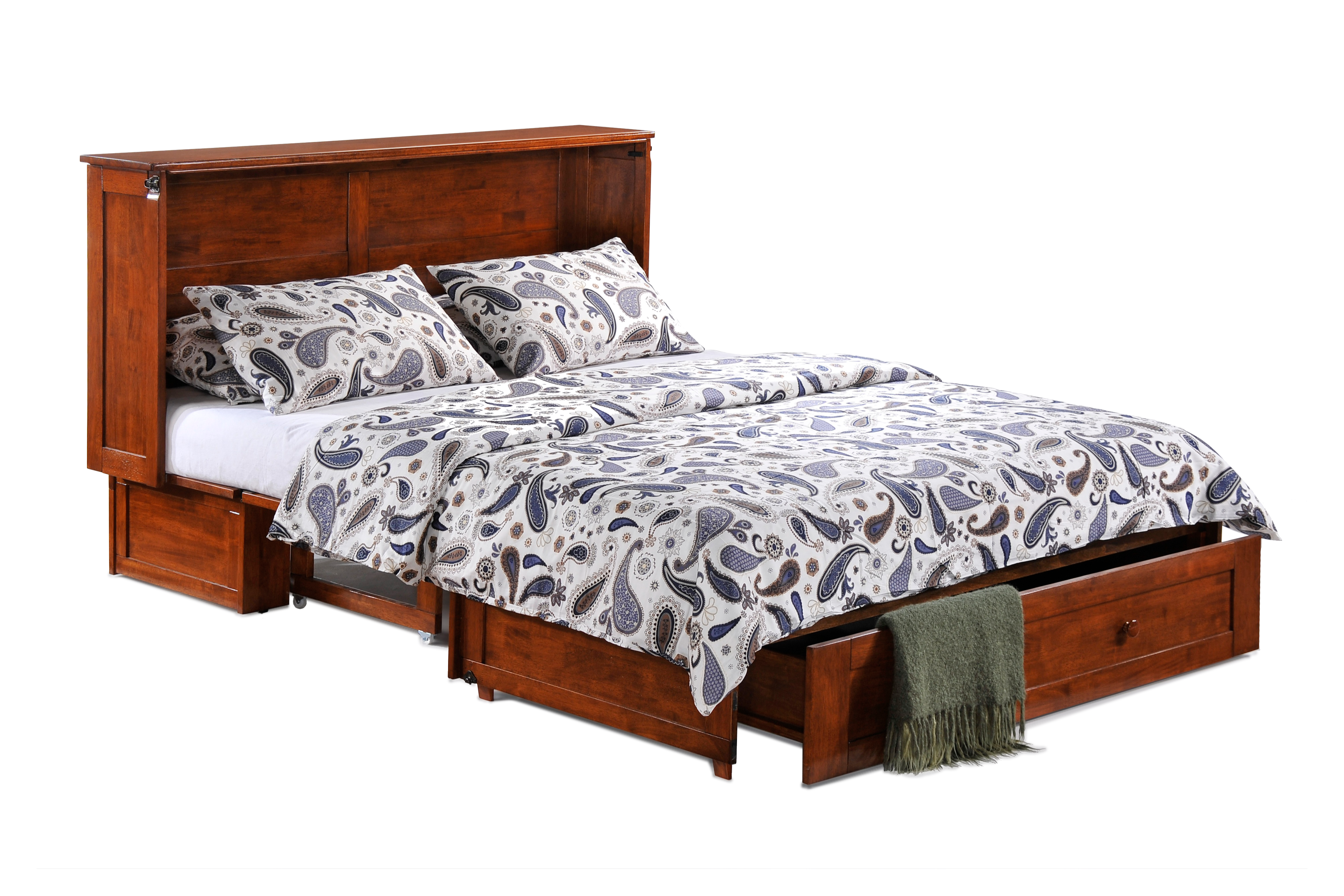 Newport Murphy Cabinet Bed in Cherry, converted to queen bed | Atlantic Fine Furniture, Melbourne FL