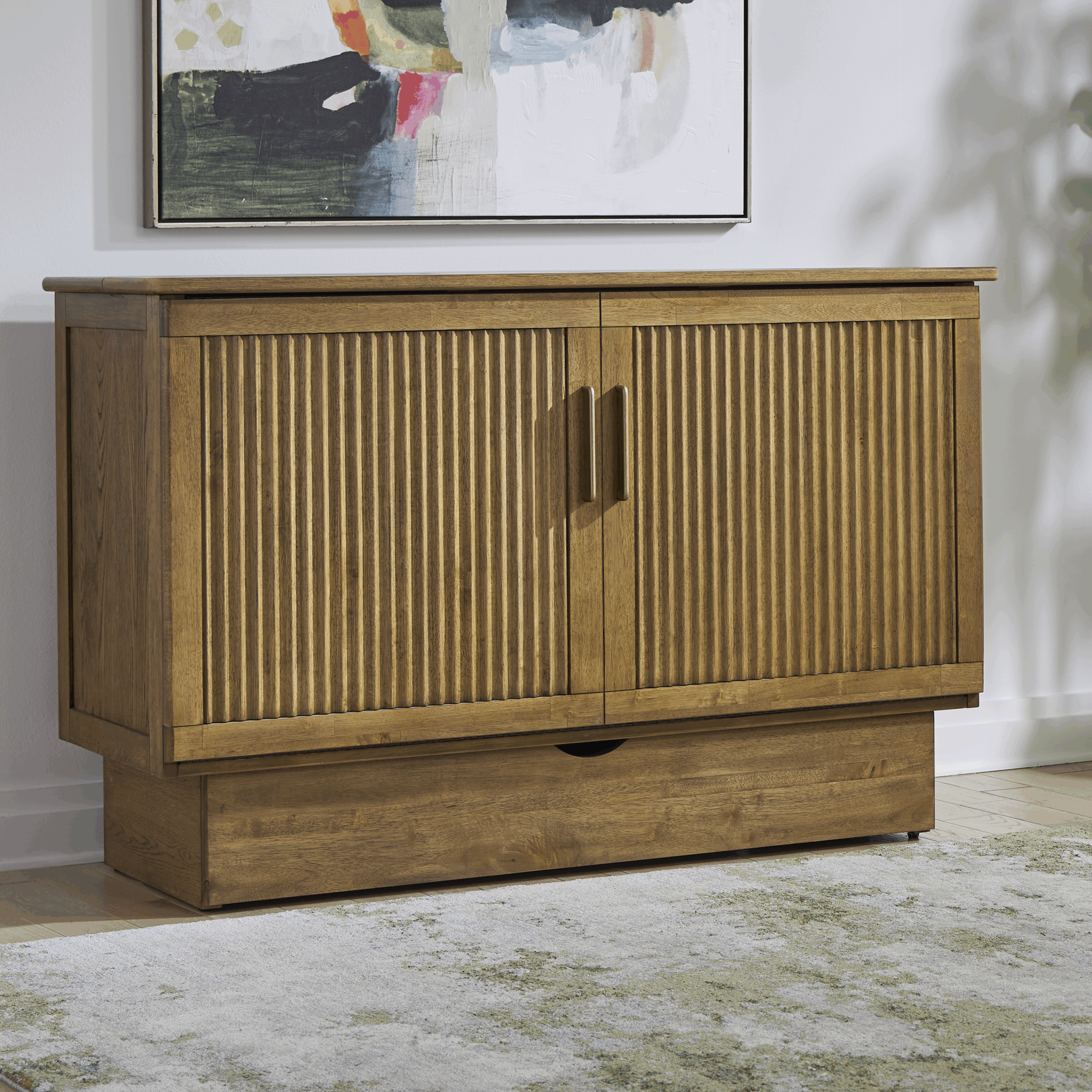 Portofino Murphy Cabinet Bed closed - warm brown reeded front