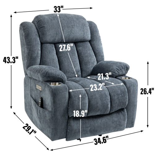 Power Assist Recliner Chair with Massage and Lumbar Heating, Blue