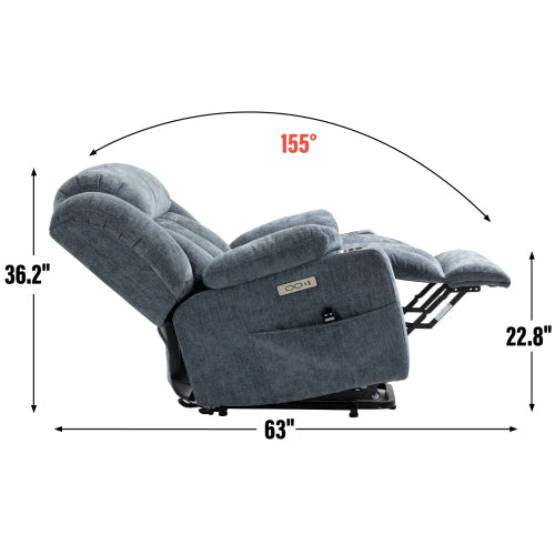 Power Assist Recliner Chair with Massage and Lumbar Heating, Blue