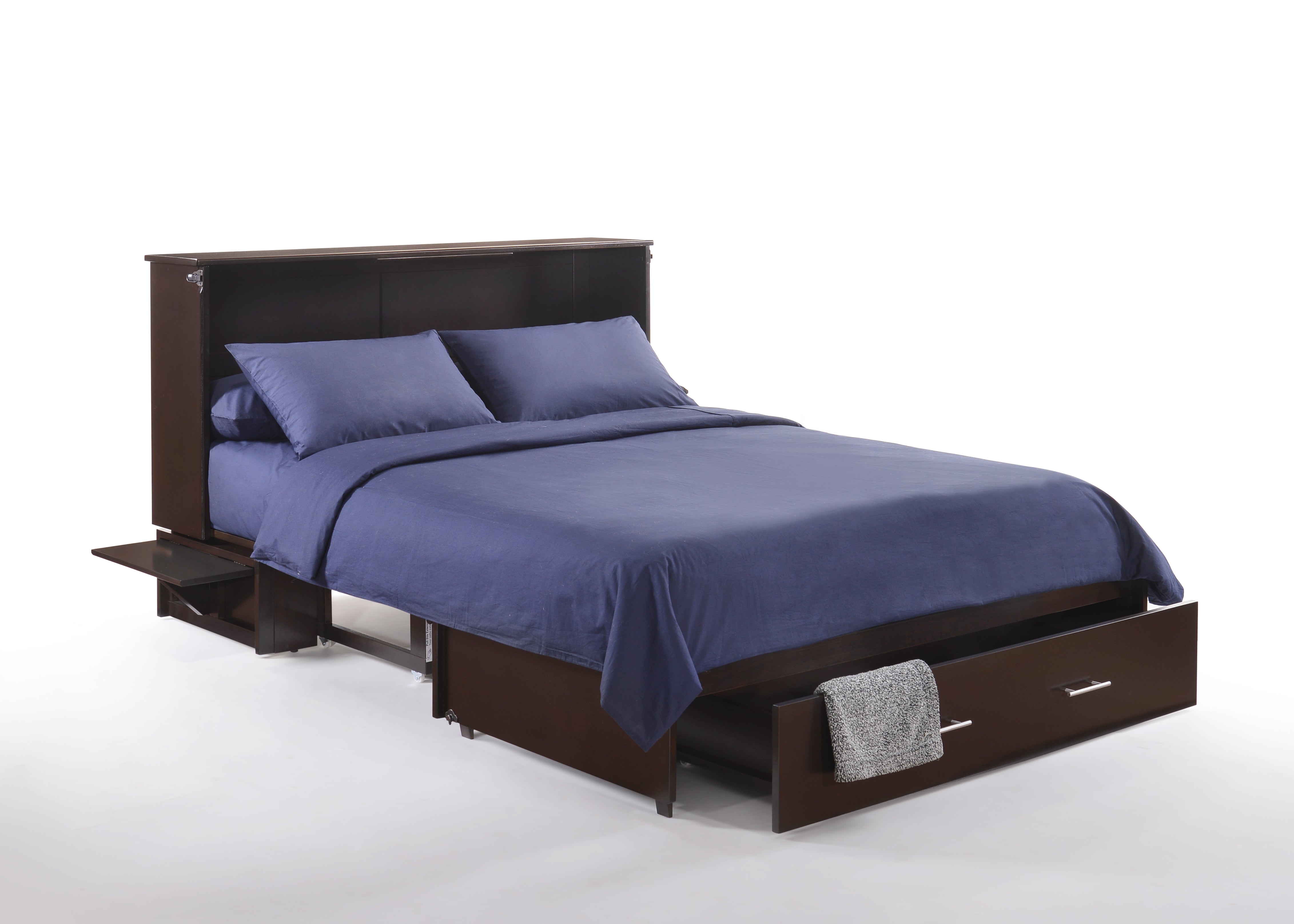 Sedona Murphy Cabinet Bed in Dark Chocolate, open with trays up | Atlantic Fine Furniture, Melbourne FL