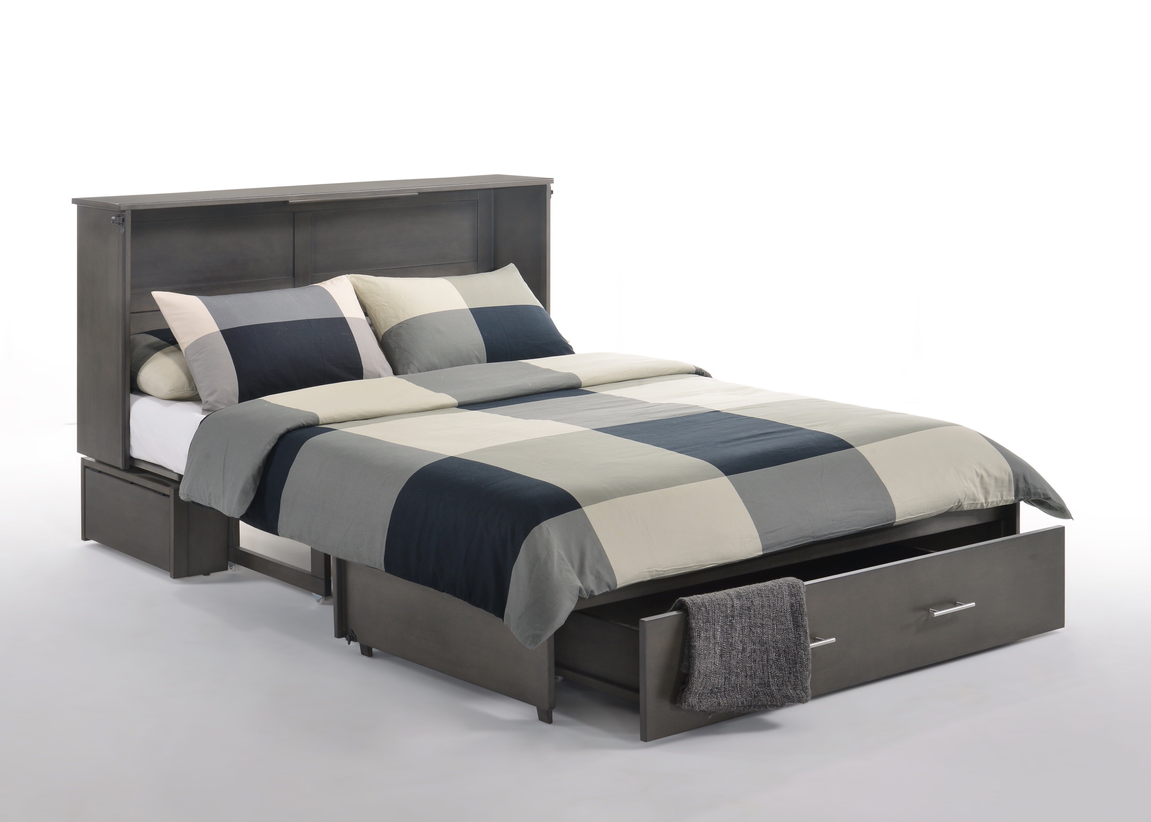 Sedona Murphy Cabinet Bed in Stonewash, open with trays folded down | Atlantic Fine Furniture, Melbourne FL