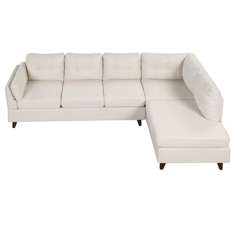 97.2" Modern Linen Fabric Sofa, L - Shape Couch With Chaise Lounge, Sectional Sofa With One Lumbar Pad, Beige