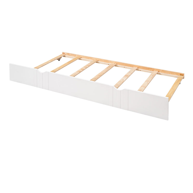 Full Size Daybed Wood Bed With Twin Size Trundle, White