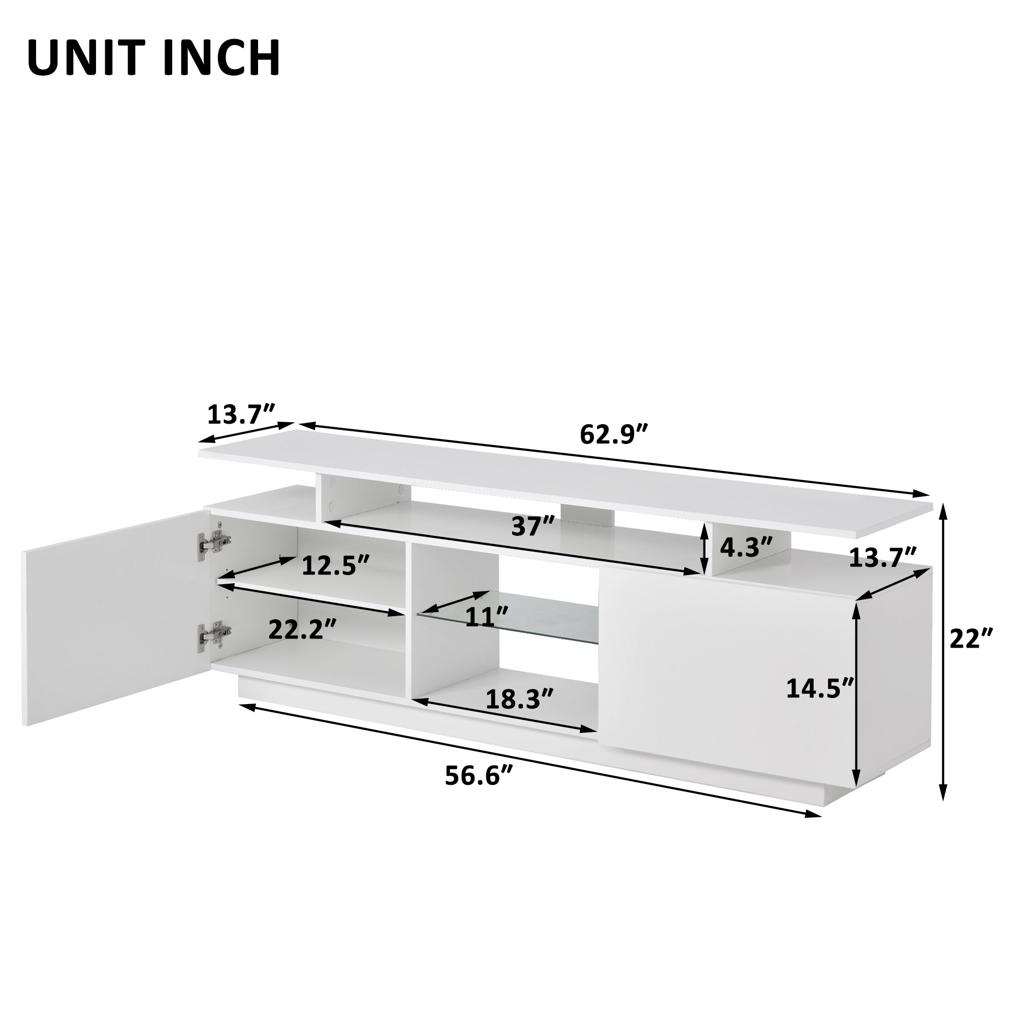 ON-TREND Modern TV Stand for TVs up to 65inches with LED lights, 16 Colors, for Livingroom, Bedroom, White  (OLD SKU: WF280706AAK) - Atlantic Fine Furniture Inc