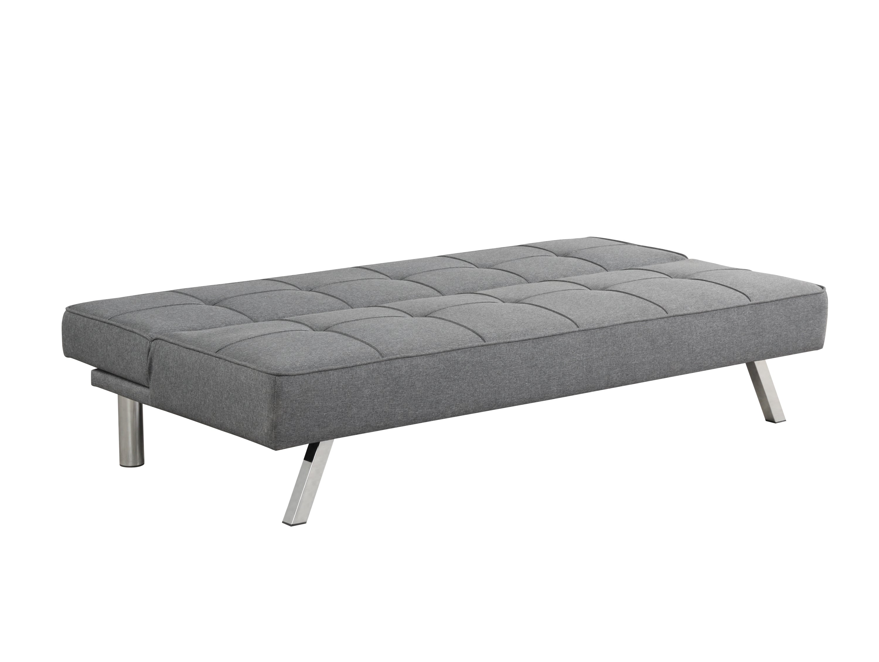 Convertible Futon Sofa Bed Linen Small Couch Fabric Folding Sleeper Sofa for Living Room Furniture Set with Chrome Legs Gray - Atlantic Fine Furniture Inc