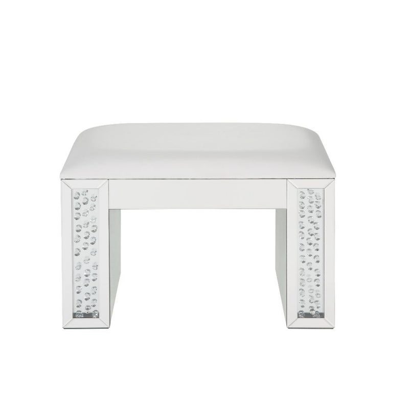 Nysa - Vanity Stool - Ivory PU, Mirrored & Faux Crystals