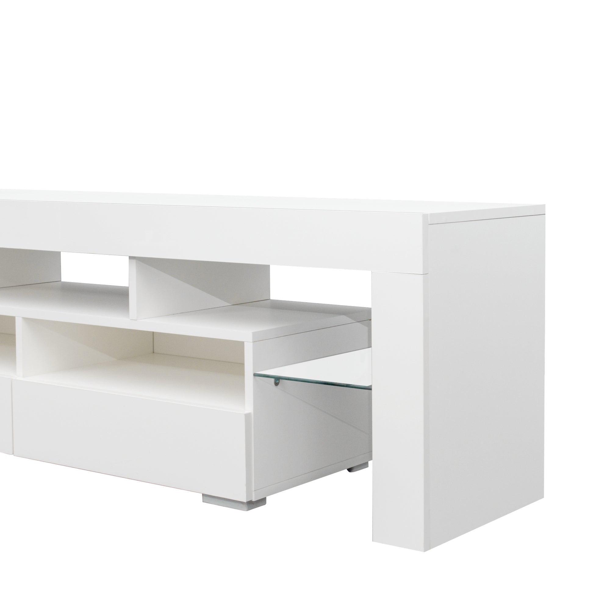 Living Room Furniture TV Stand Cabinet with 2 Drawers & 2 open shelves,20-color RGB LED lights with remote,White - Atlantic Fine Furniture Inc