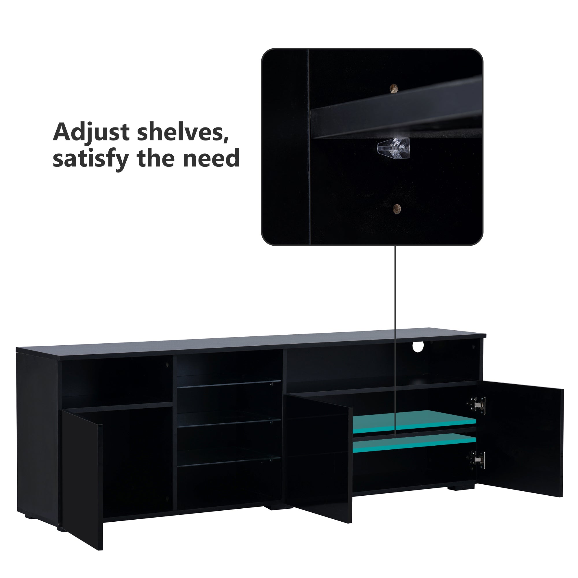 U-Can Modern, Stylish Functional TV stand with Color Changing LED Lights, Universal Entertainment Center, High Gloss TV Cabinet for 70+ inch TV, Black - Atlantic Fine Furniture Inc