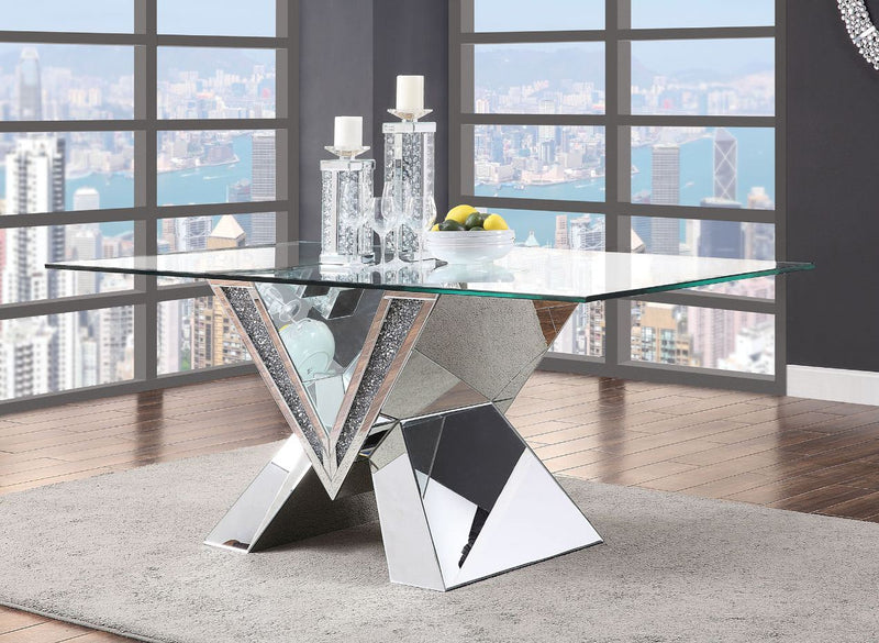 Noralie - Dining Table - Mirrored, Faux Diamonds & Clear Glass - 30"