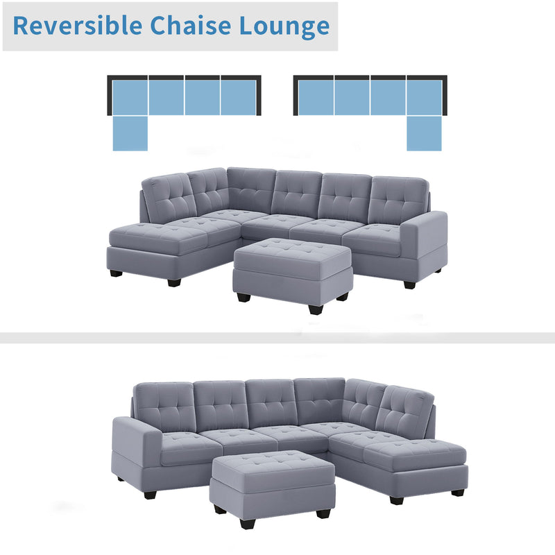 Orisfur. Modern Sectional Sofa With Reversible Chaise, Shaped Couch Set With Storage Ottoman And Two Cup Holders For Living Room