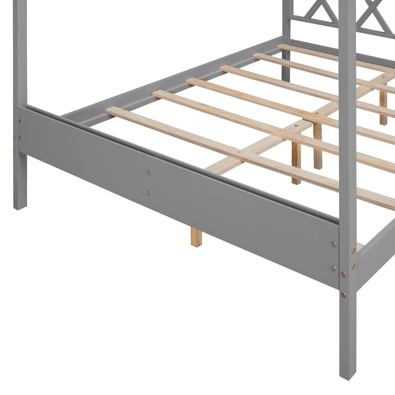 Full Size Wood House Bed With Storage Space, Gray