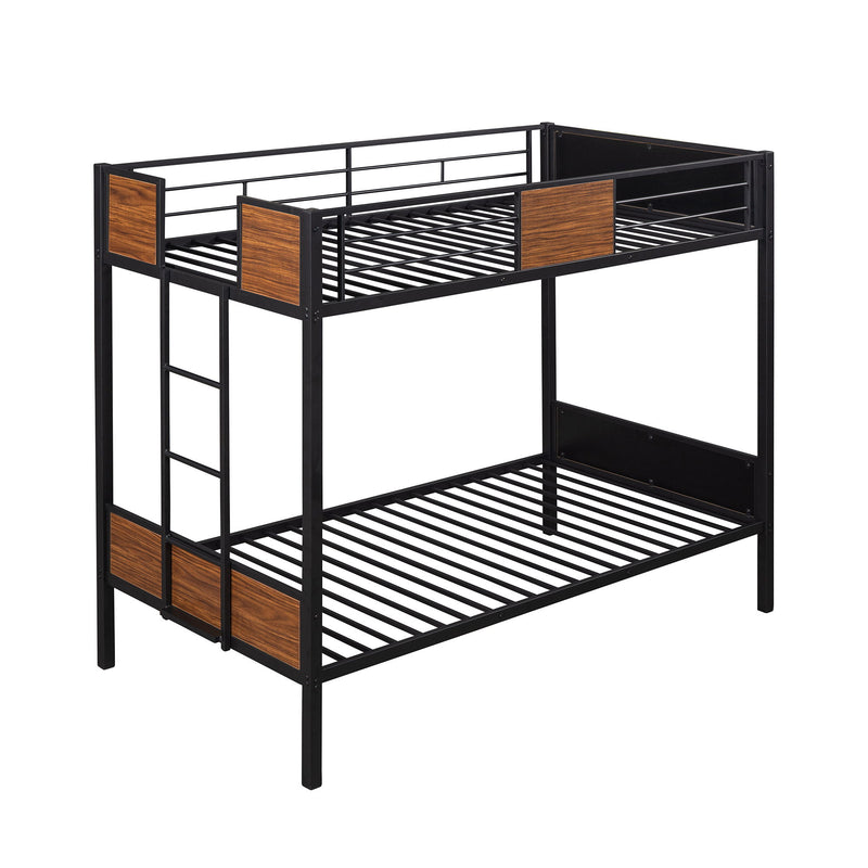 Twin Over Twin Bunk Bed Modern Style Steel Frame Bunk Bed With Safety Rail, Built In Ladder For Bedroom, Dorm, Boys, Girls, Adults