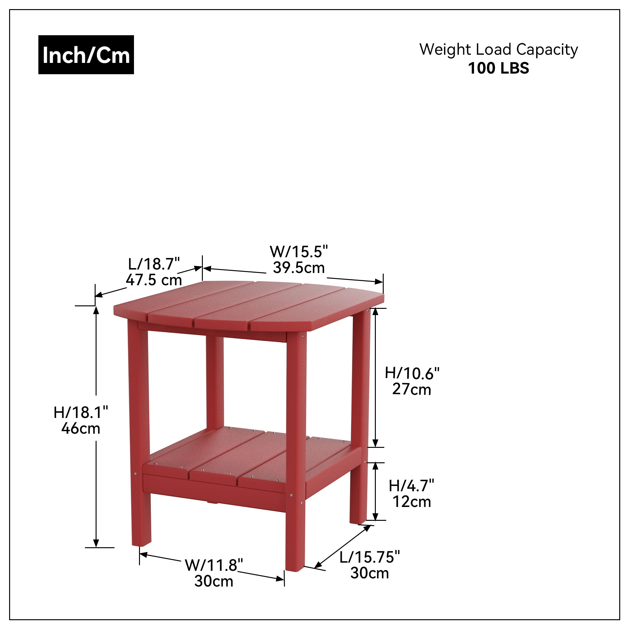 HDPE side table,adirondack table,porch table, patio table for outdoor and pool Red - Atlantic Fine Furniture Inc