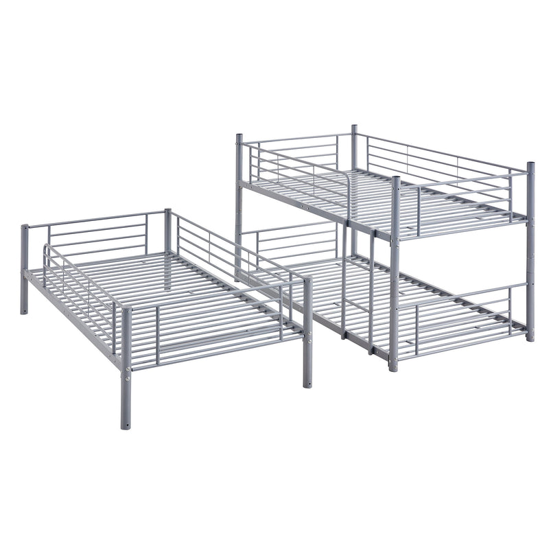Twin Over Twin Over Twin Triple Bed With Built-In Ladder, Divided Into Three Separate Beds, Gray