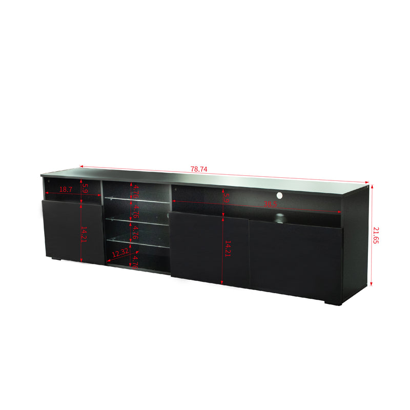 FURNITURE & TV Stand Matte Body High Gloss Doors Modern TV Stand LED,Black