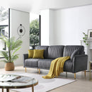 Modern Velvet Upholstered Sofa Couch 3 Seat Channel Tufted Back and Cushion Seat, Metal Legs, Sleeper Sofa for Living Room, Compact Living Space, Apartment, Bonus Room, Grey - Atlantic Fine Furniture Inc