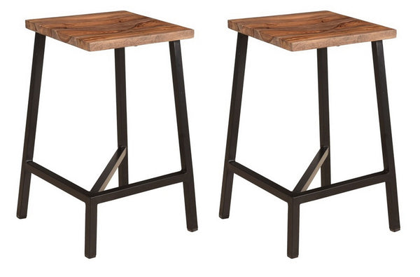 Hill Crest - 24" Solid Wood and Iron Counter Height Barstools (Set of 2) - Black