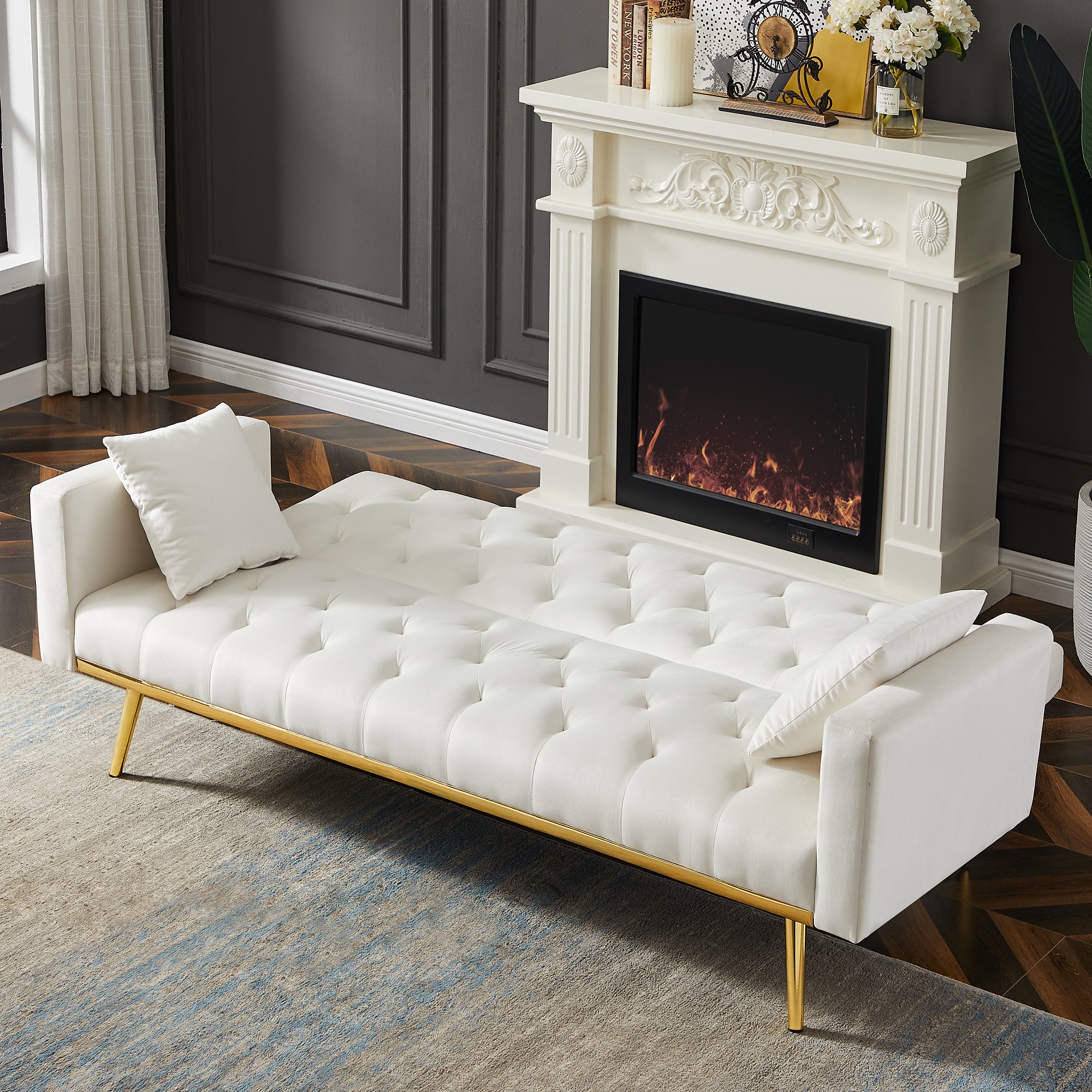 WHITE Convertible Folding Futon Sofa Bed , Sleeper Sofa Couch for Compact Living Space. - Atlantic Fine Furniture Inc