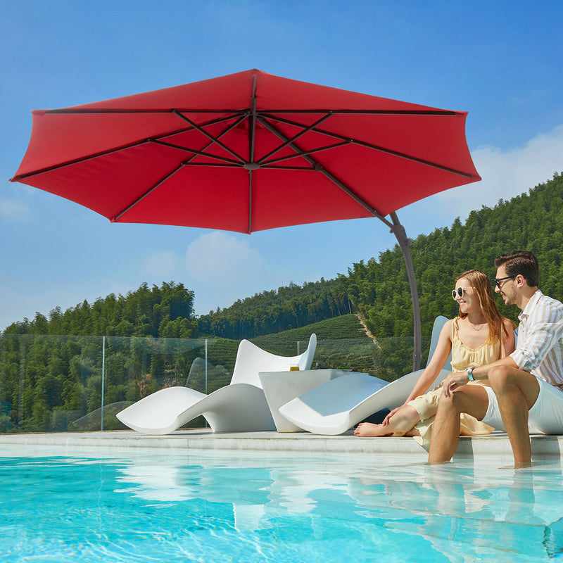 LAUSAINT HOME 10FT Deluxe Patio Umbrella with Base,Outdoor Large Hanging Cantilever Curvy Umbrella with 360° Rotation for Pool,Garden,Deck, Lawn(10FT-RED)