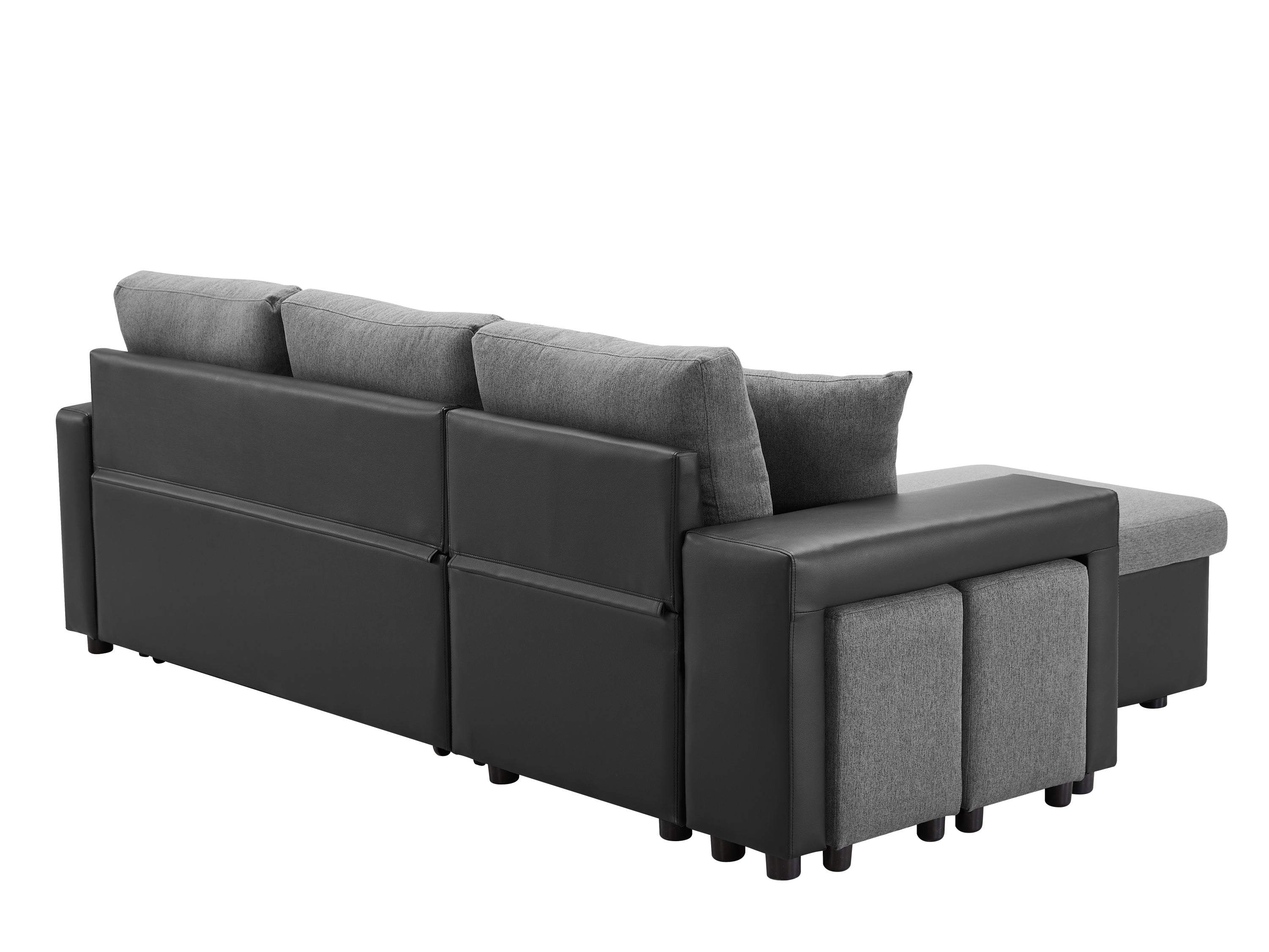 Artemax 92.5“Linen Reversible Sleeper Sectional Sofa with storage and 2 stools Steel Gray - Atlantic Fine Furniture Inc