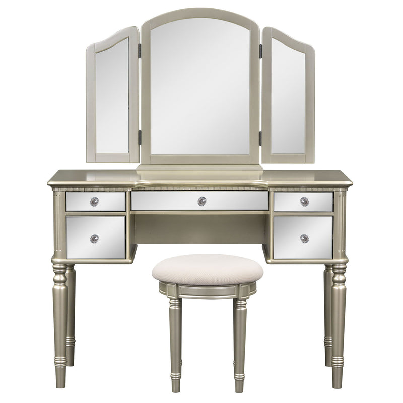 Go 43" Dressing Table Set With Mirrored Drawers And Stool, Tri-Fold Mirror, Makeup Vanity Set For Bedroom, Gold