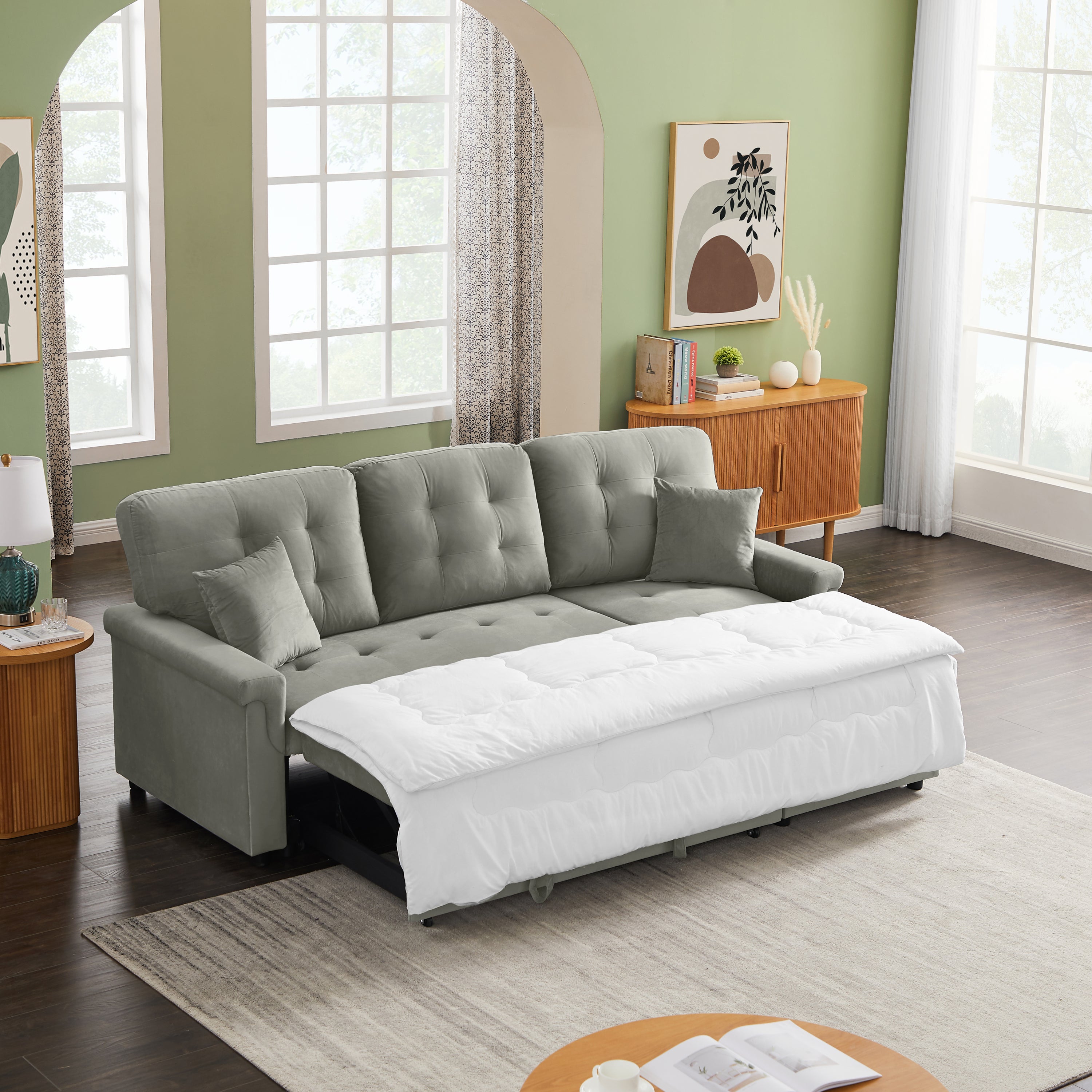 Velvet Reversible Sectional Sofa with Pull Out sleeper, L-Shaped Couch Chaise with Storage For Living Room & Apartment - Atlantic Fine Furniture Inc