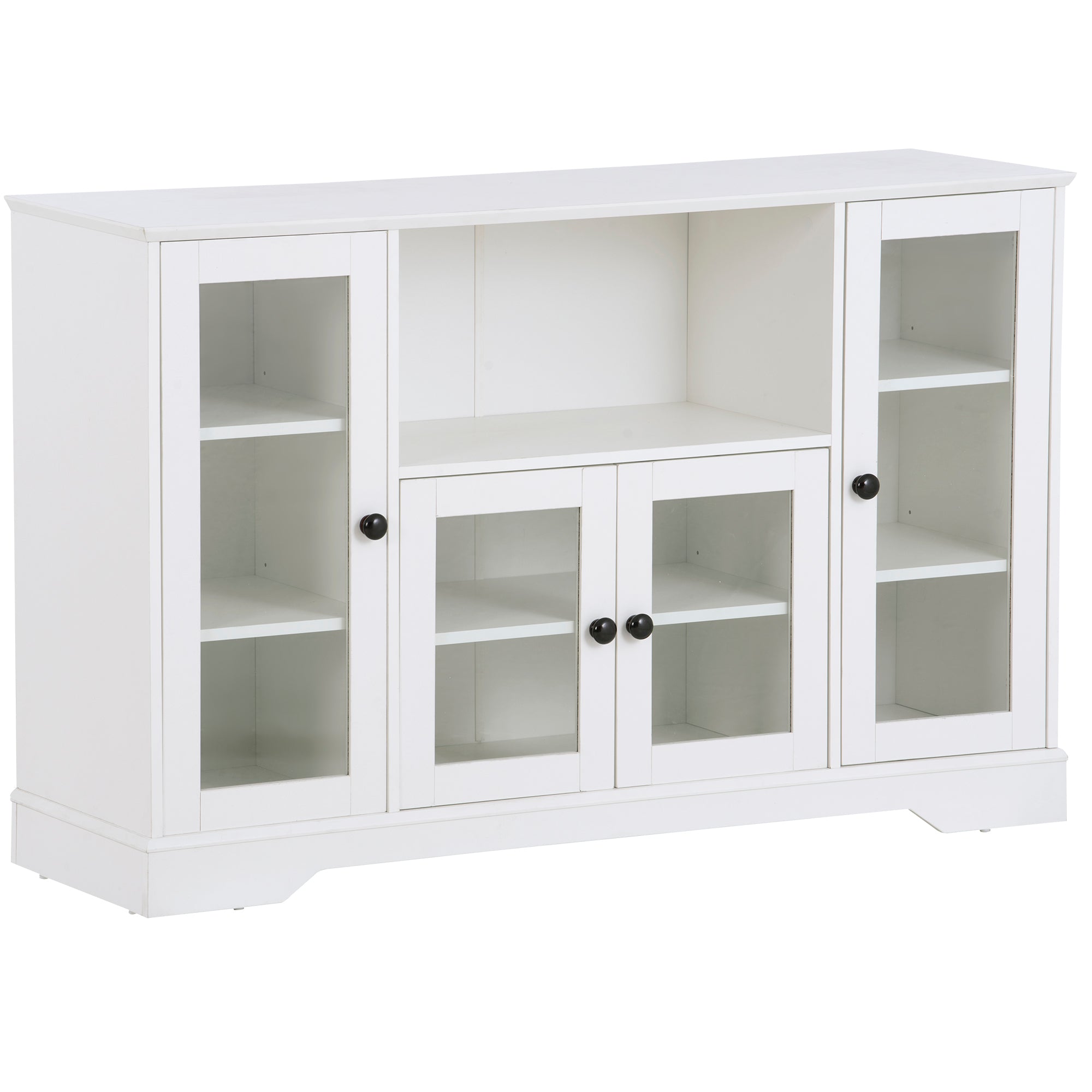 ON-TREND TV Stand for TV up to 60in with 4 Tempered Glass Doors Adjustable Panels Open Style Cabinet, Sideboard for Living room, White (OLD SKU:WF286785AAK) - Atlantic Fine Furniture Inc