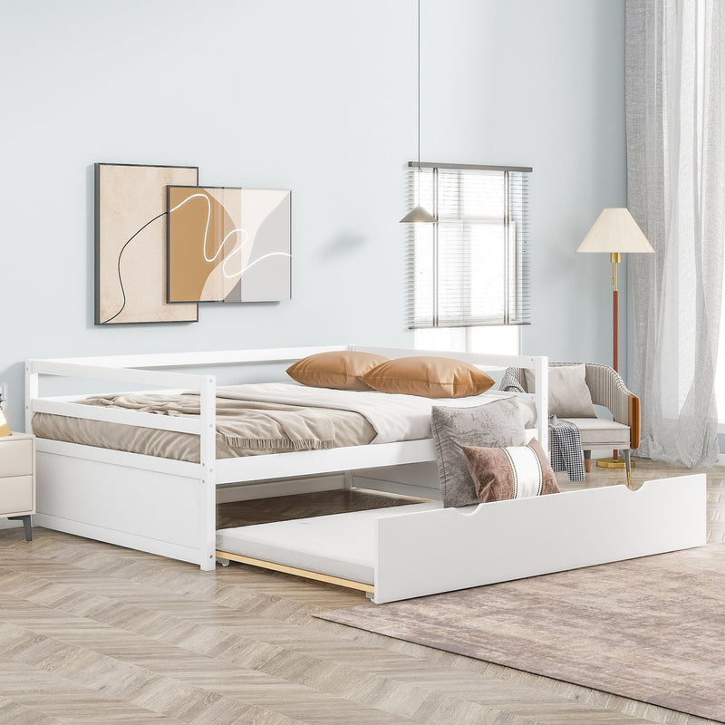 Twin Size Wood Daybed With Twin Size Trundle, White