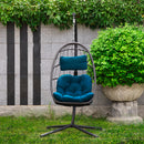 Indoor outdoor patio Wicker Hanging Chair Swing Chair Patio Egg Chair UV Resistant Blue cushion Aluminum frame - Atlantic Fine Furniture Inc