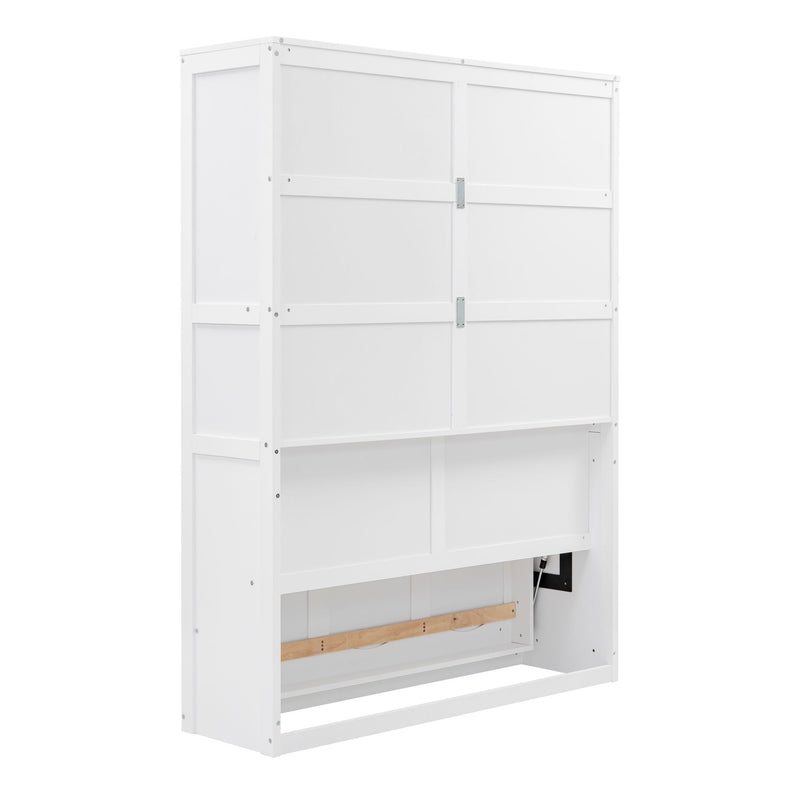 Full Size Murphy Bed Wall Bed With Shelves, White