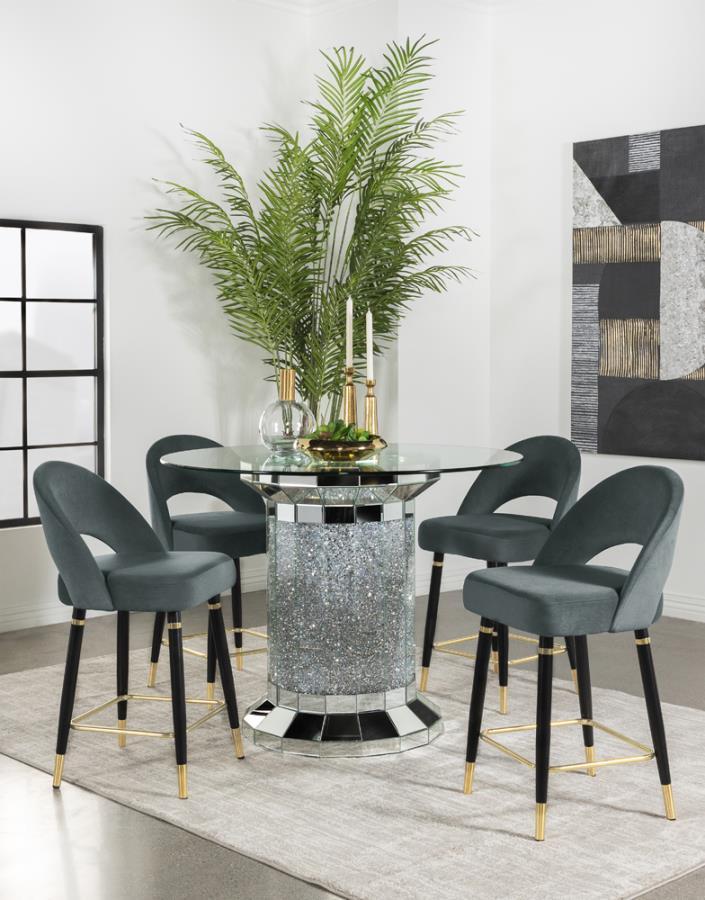 Ellie - 5-Piece Pedestal Counter Height Dining Room Set - Mirror and Grey