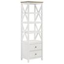 Hollis - 4-Shelf Wood Media Tower With Drawers - Brown And White - Atlantic Fine Furniture Inc