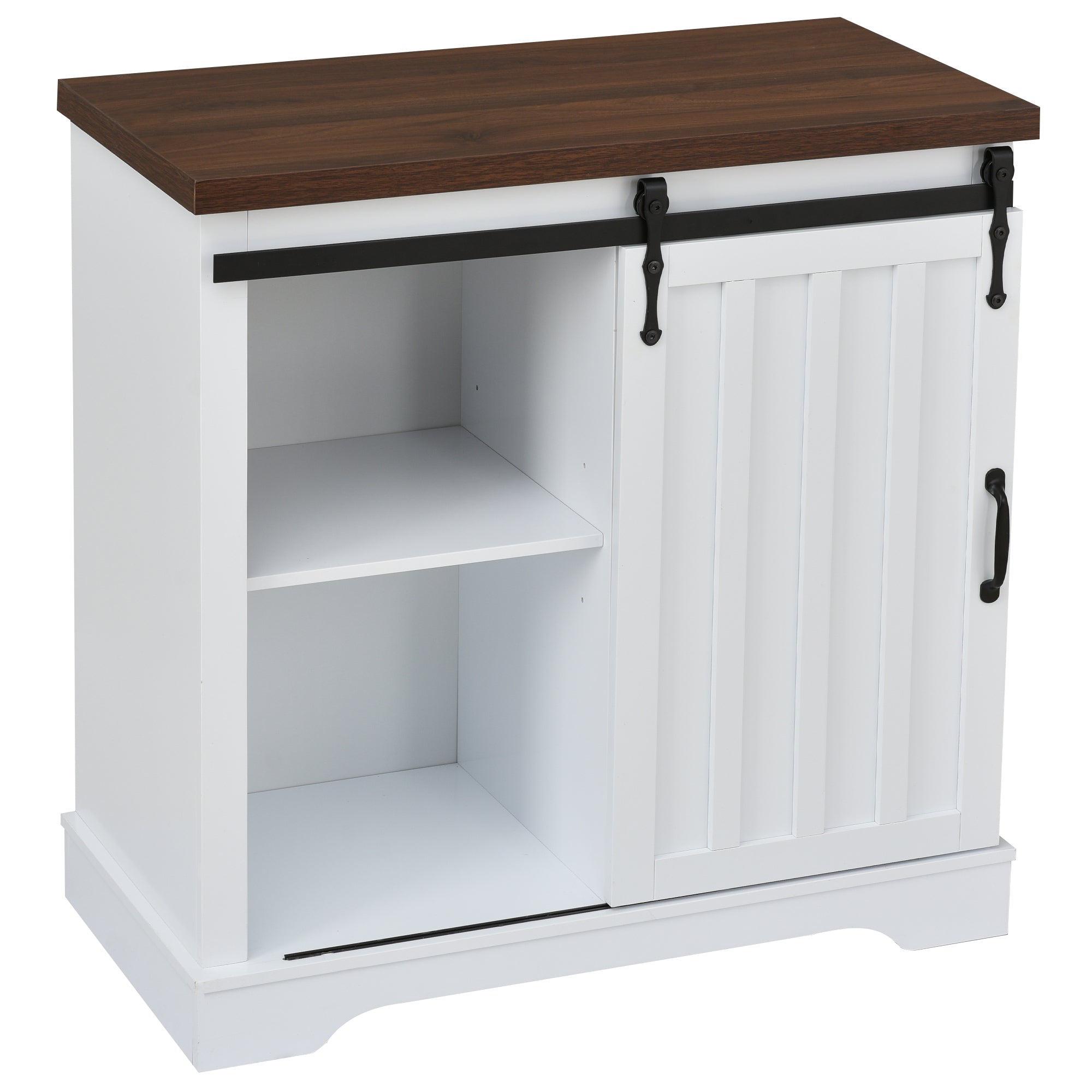 Bathroom Storage Cabinet, Freestanding Accent Cabinet, Sliding Barn Door, Thick Top, Adjustable Shelf, White and Brown - Atlantic Fine Furniture Inc
