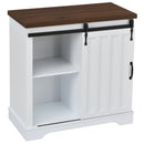 Bathroom Storage Cabinet, Freestanding Accent Cabinet, Sliding Barn Door, Thick Top, Adjustable Shelf, White and Brown - Atlantic Fine Furniture Inc