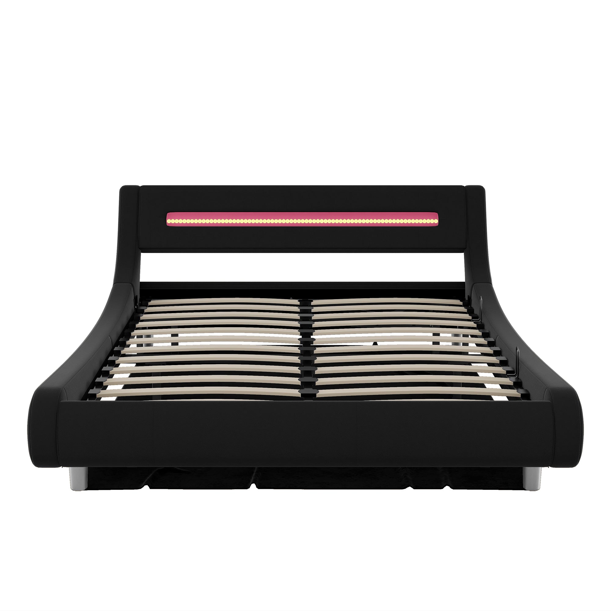 Queen Size Low Profile Upholstered Platform Bed with LED headboard,Black - Atlantic Fine Furniture Inc