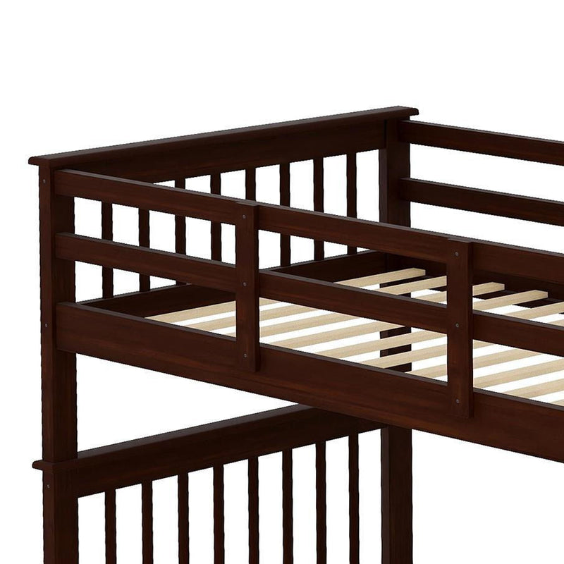 Stairway Twin Over Twin Bunk Bed With Storage And Guard Rail For Bedroom, Dorm, Espresso Color