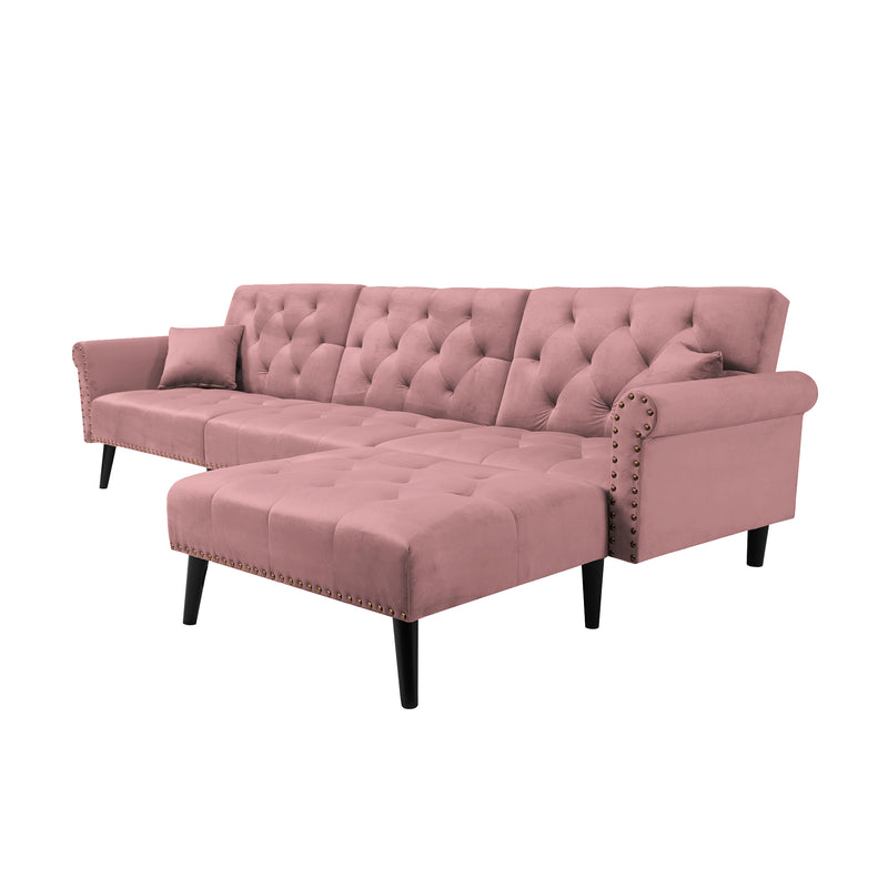 Convertible Sofa bed sleeper Pink velvet (same as W223S01595。Size difference, See Details in page.)