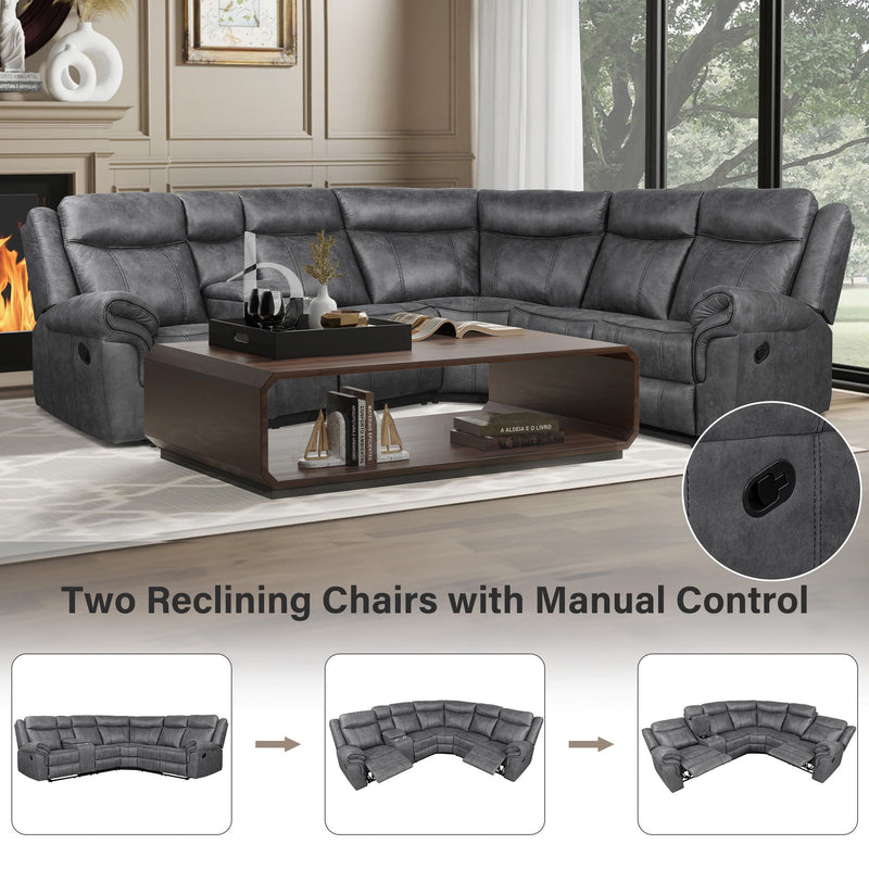 Home Theater Seating Manual Recliner With Cup Holder, Hide-Away Storage, 2 Usb Ports And 2 Power Sockets For Living Room, Home Theater, Gray