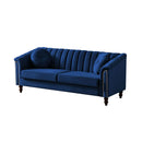 MH Modern Velvet Upholstered Sofa Couch, 3 Seat Tufted Back with Nail Arms, Solid wood Legs, Sleeper Sofa for Living Room, Compact Living Space, Apartment, Bonus Room, Blue - Atlantic Fine Furniture Inc