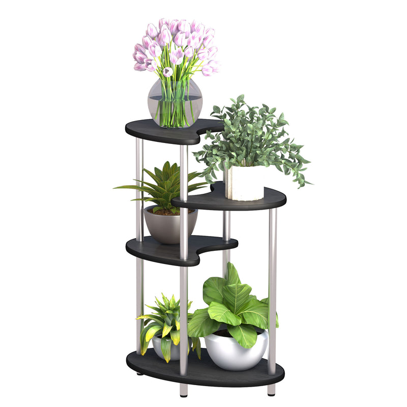 Simple four-layer flower stand, black wooden board and steel frame, suitable for balcony, living room, hall, bedroom, study - Atlantic Fine Furniture Inc